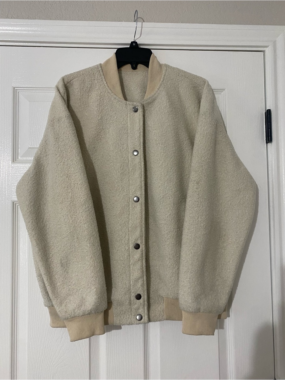 Cream Sherpa Bomber Jacket - Women's Cozy Coat